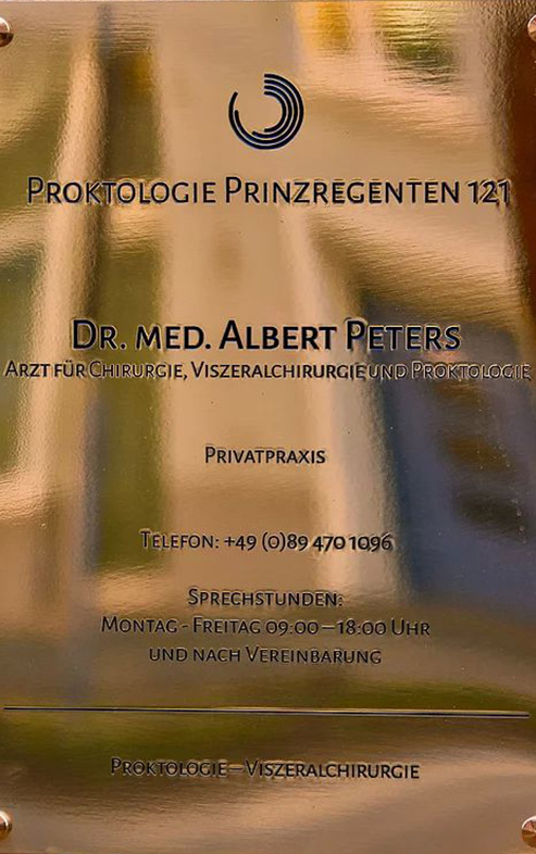 Praxisschild - Proktologie Prinzregenten 121